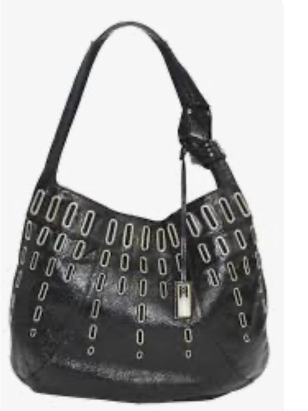Jimmy Choo Smooth Black Leather Ramona Shoulder Bag Gold Trim